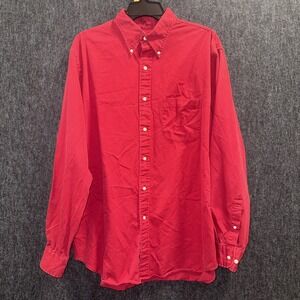 Lands End Men Button Down Red Size Large (16-16 1/2) Regular Long Sleeve Casual